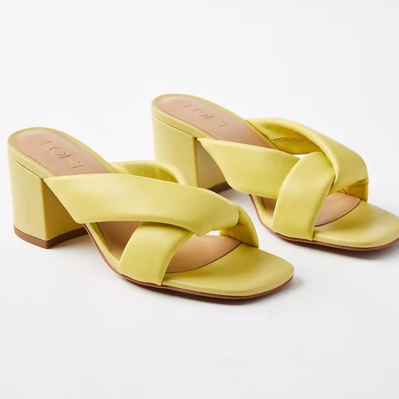 LOFT Chic Buttery Yellow Leather Puffed Twist Block Heel Sandals - Size 9 - Picture 1 of 8